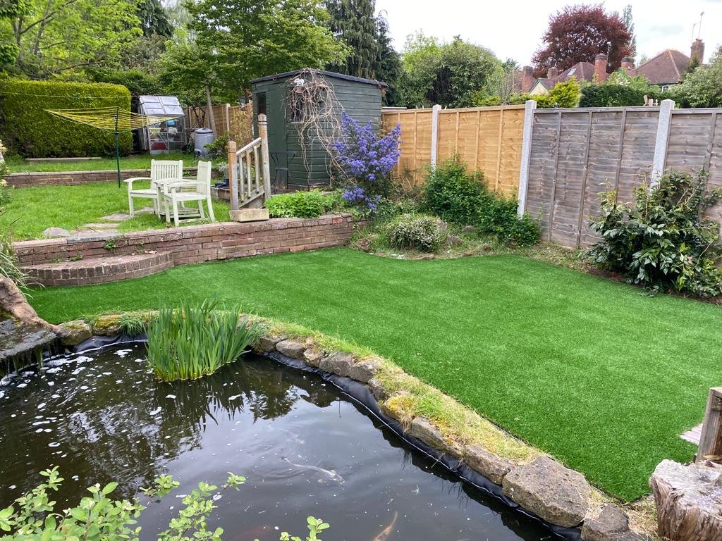 Artificial grass in a small garden