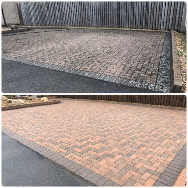 Power washing a driveway