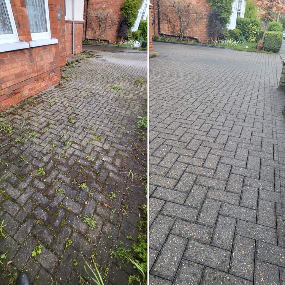 Power washing a patio